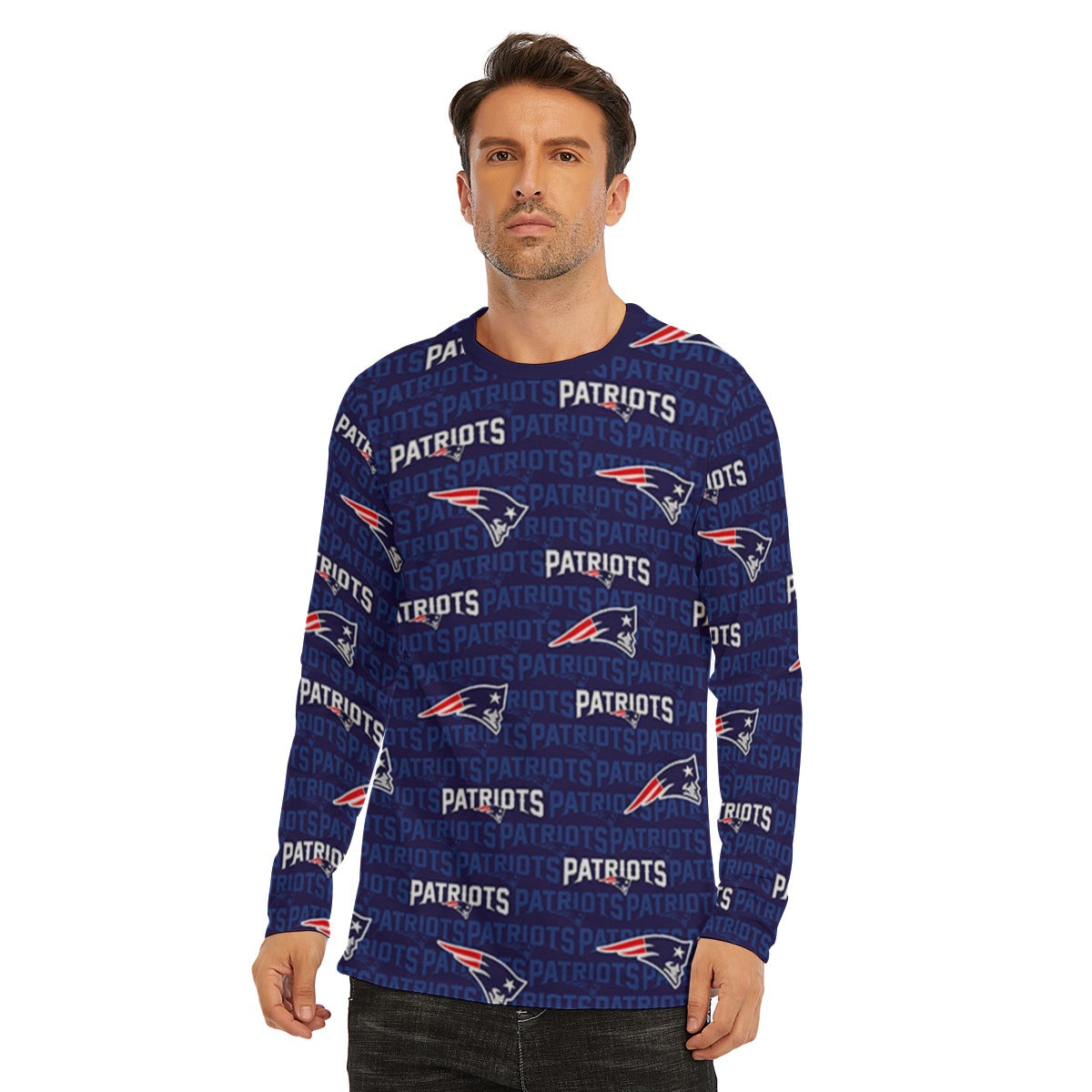 New England Football Game Day All-Over Print Long Sleeve T-Shirt | 190GSM Cotton