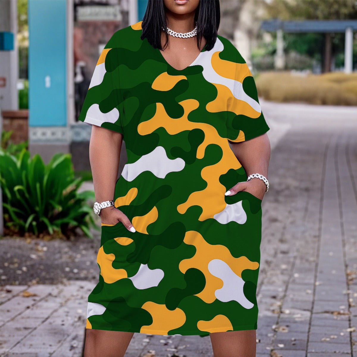 Green Bay Football Game Day All-Over Print Women'S V Neck Short Sleeve Dress|Plus Size