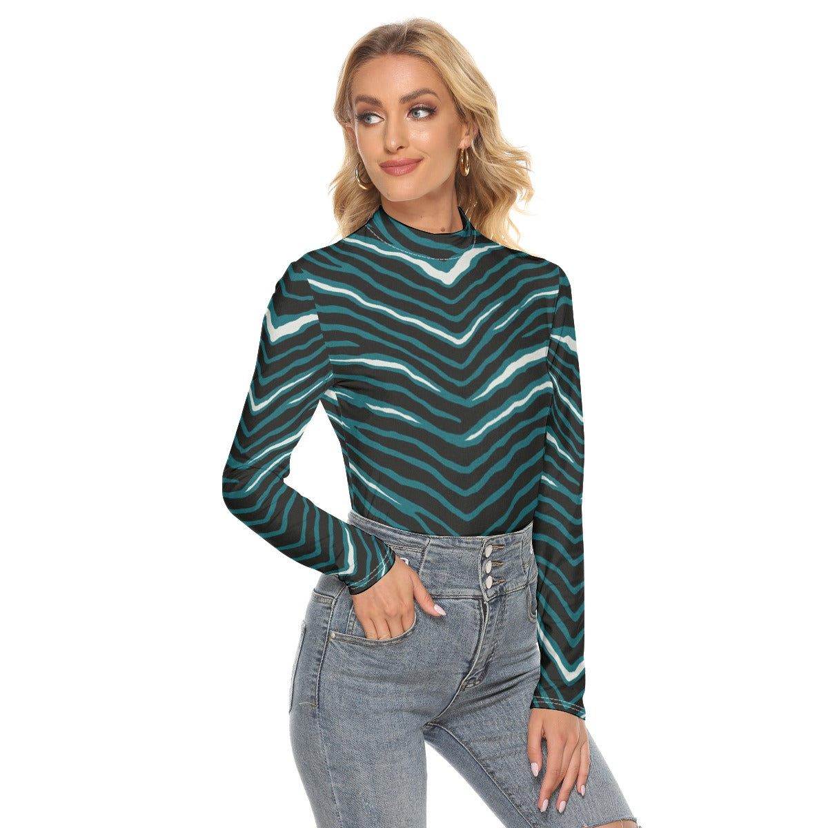 Philadelphia Football Game Day All Over Print Women's Stretchable Turtleneck Top
