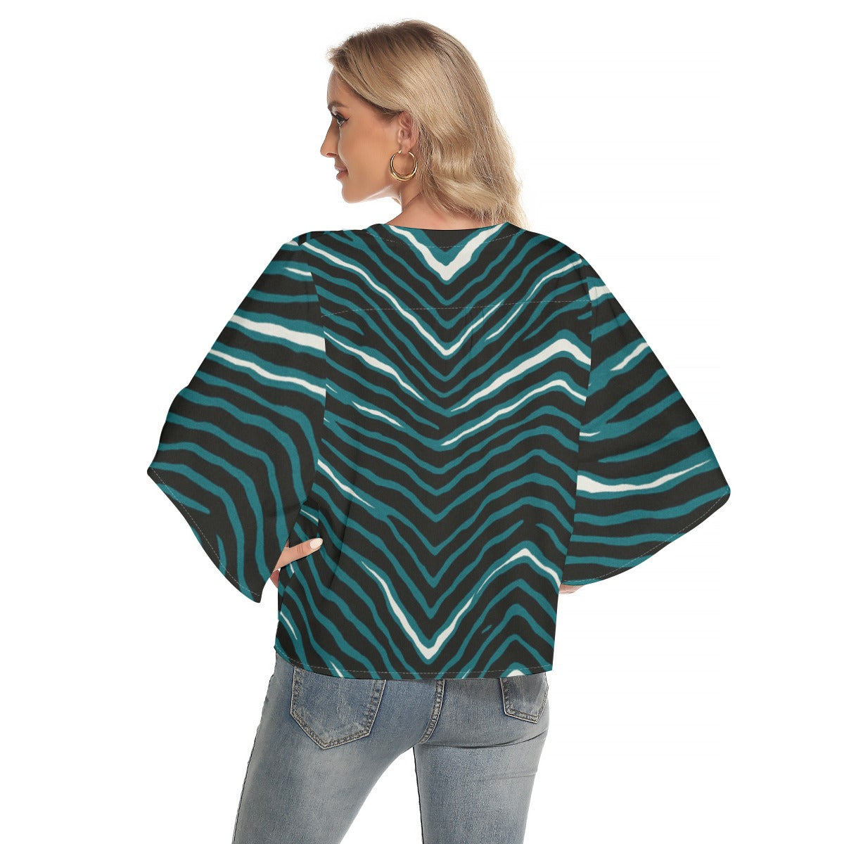 Philadelphia Football Game Day All-Over Print Women's Bat Sleeve Light V-neck Front Buttoned Top