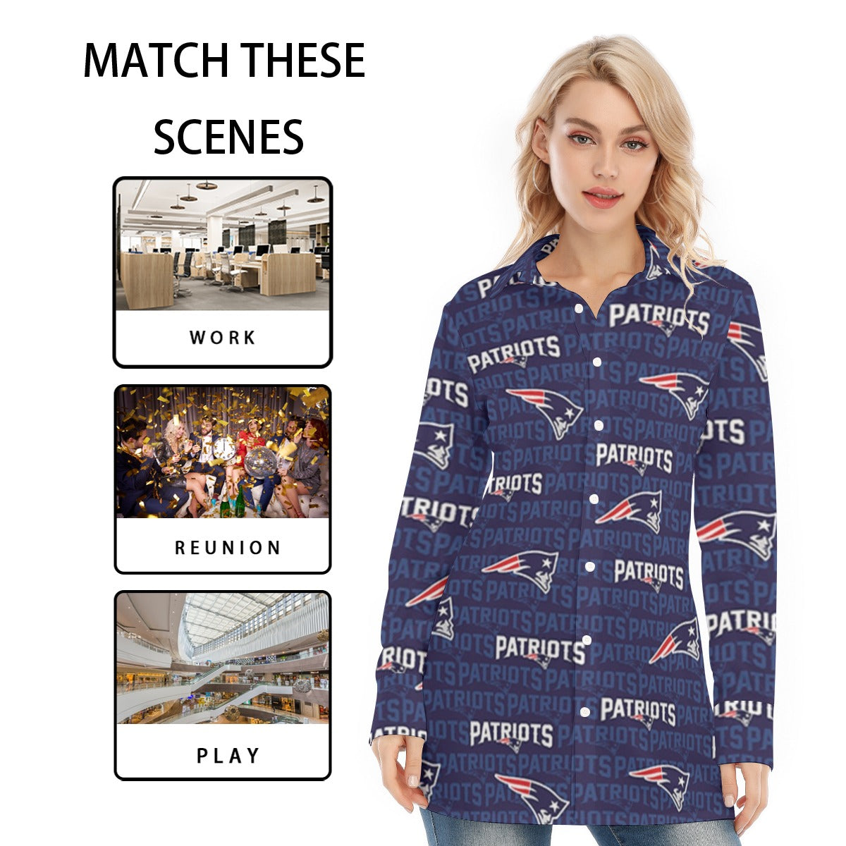 New England Football Game Day All-Over Print Women's Long Shirt