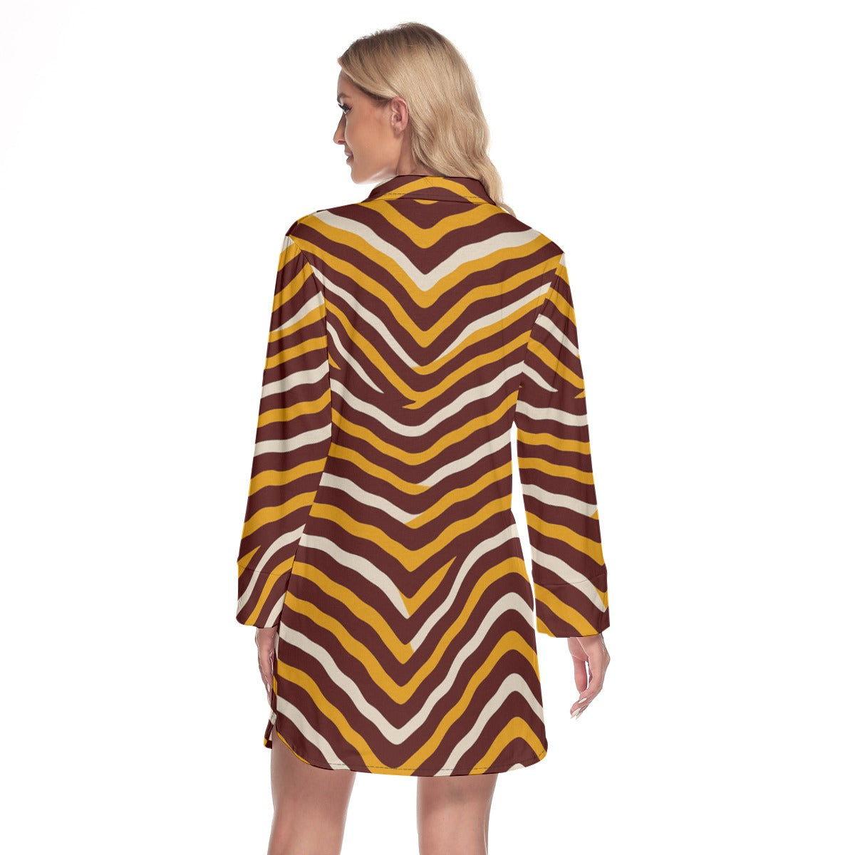 Washington Commanders Women's Lapel Shirt Dress With Long Sleeve