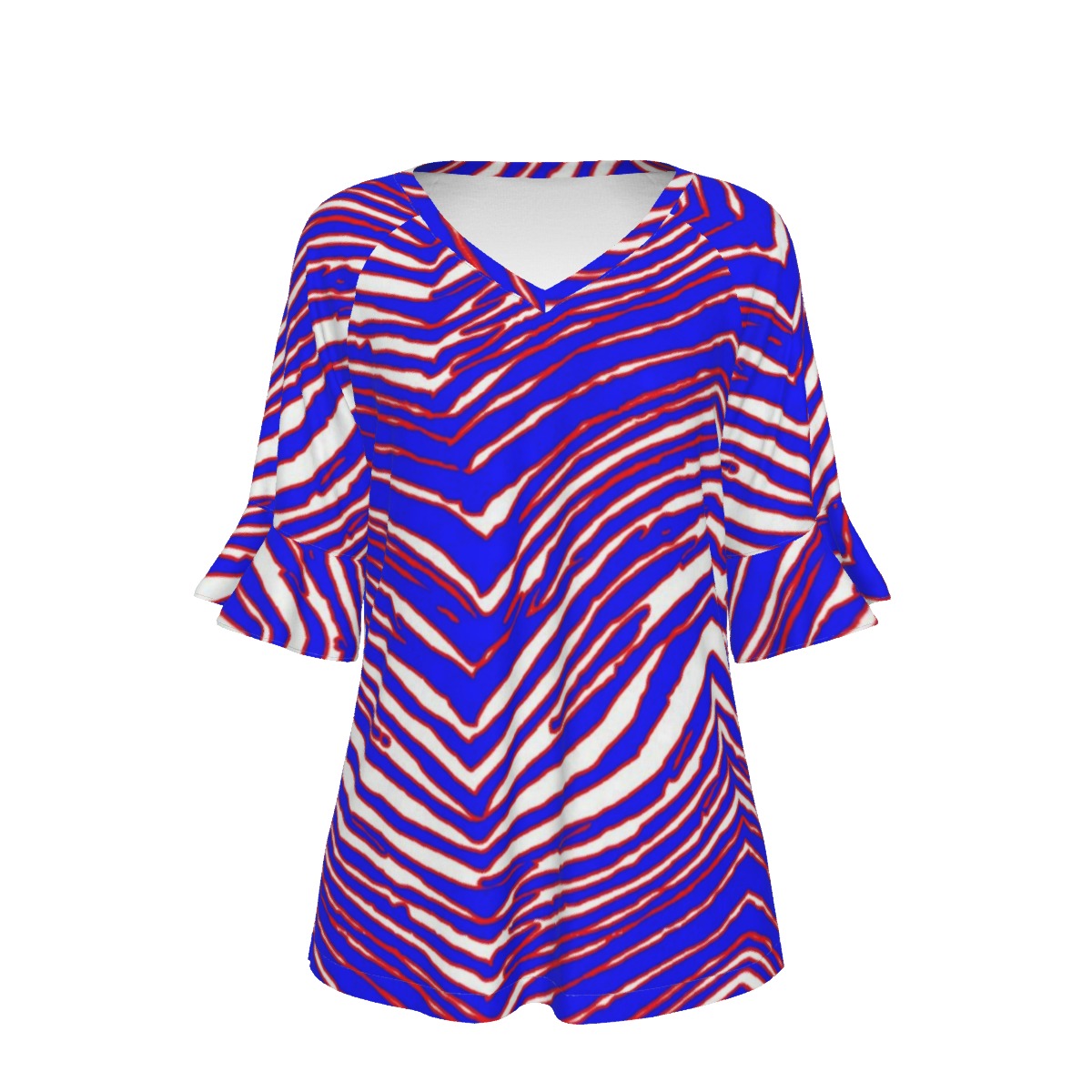 Buffalo Bills Zubaz V-neck Women's T-shirt With Bell Sleeve