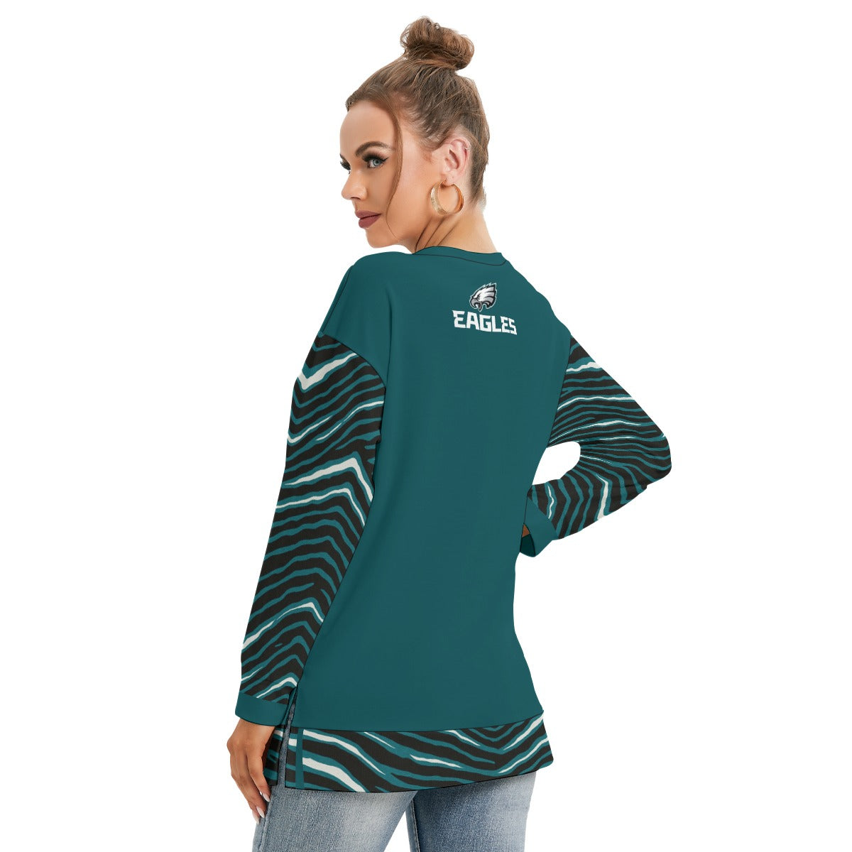 Philadelphia Football Game Day All-Over Print Women's Side Split O-neck Sweatshirt