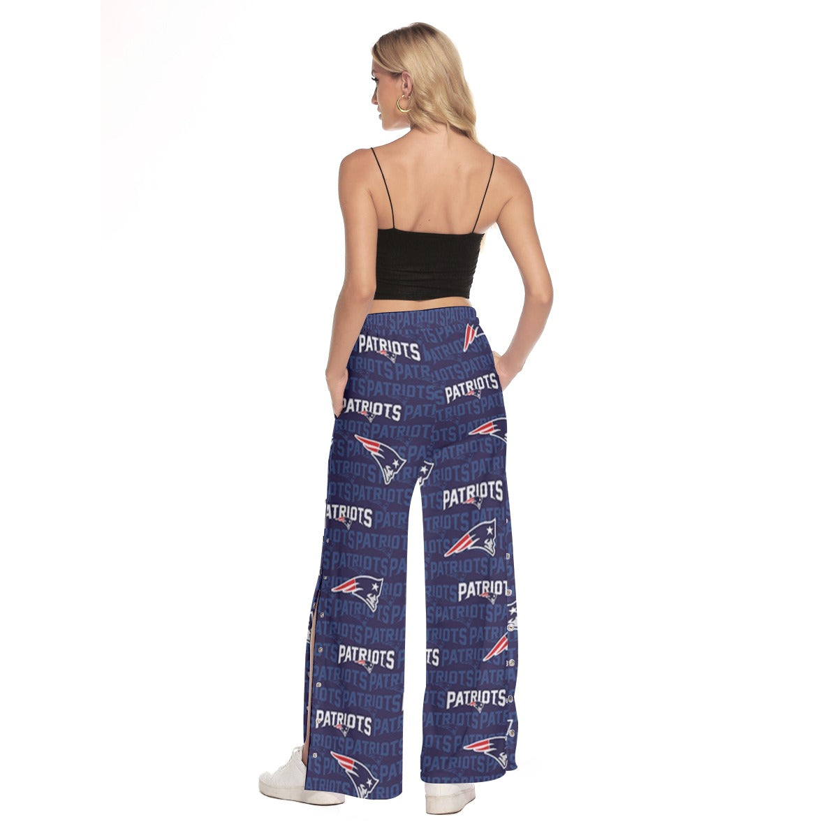 New England Football Game Day All-Over Print Women's Side Slit Snap Button Trousers