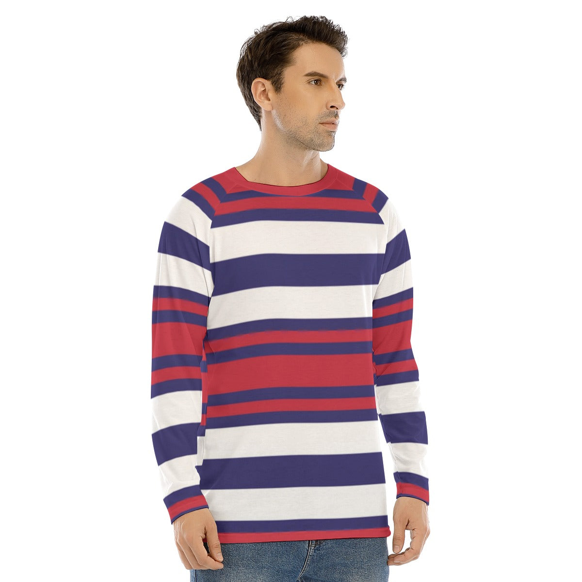 Red and Blue Striped Long Sleeve Shirt – Classic Modern Look for Men