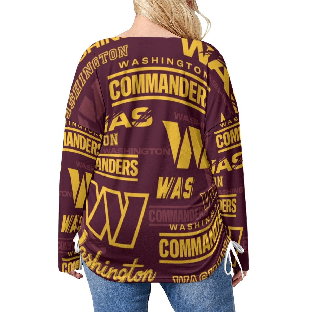 Washington Commanders Women’s V-neck T-shirt With Side Drawstring(Plus Size)
