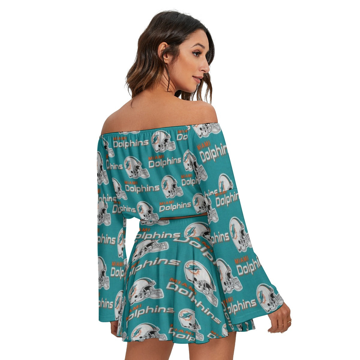 Miami Football Game Day All-Over Print Women's Off-shoulder Top And Skirt Set