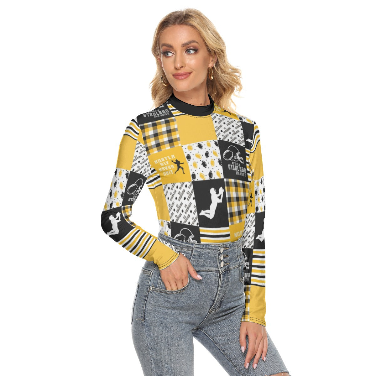 All Over Print Women's Stretchable Turtleneck Top