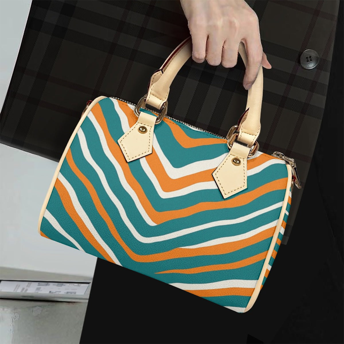 Miami Football Game Day Classic Barrel-Shaped PU Leather Handbag