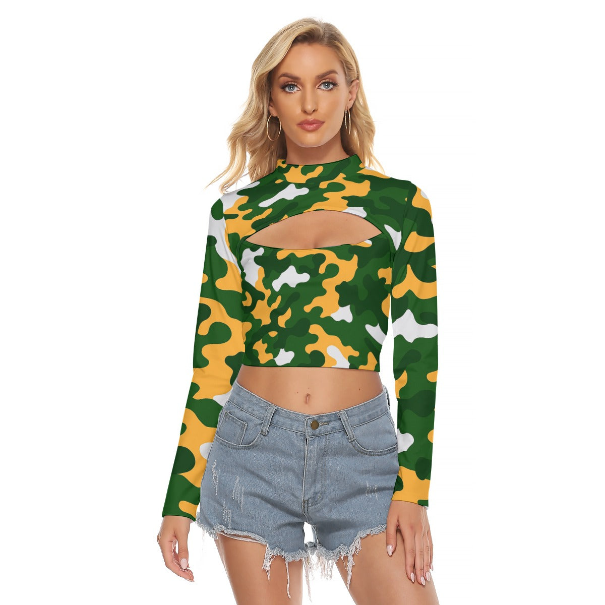 Green Bay Football Game Day All-Over Print Women's Hollow Chest Keyhole Tight Crop Top