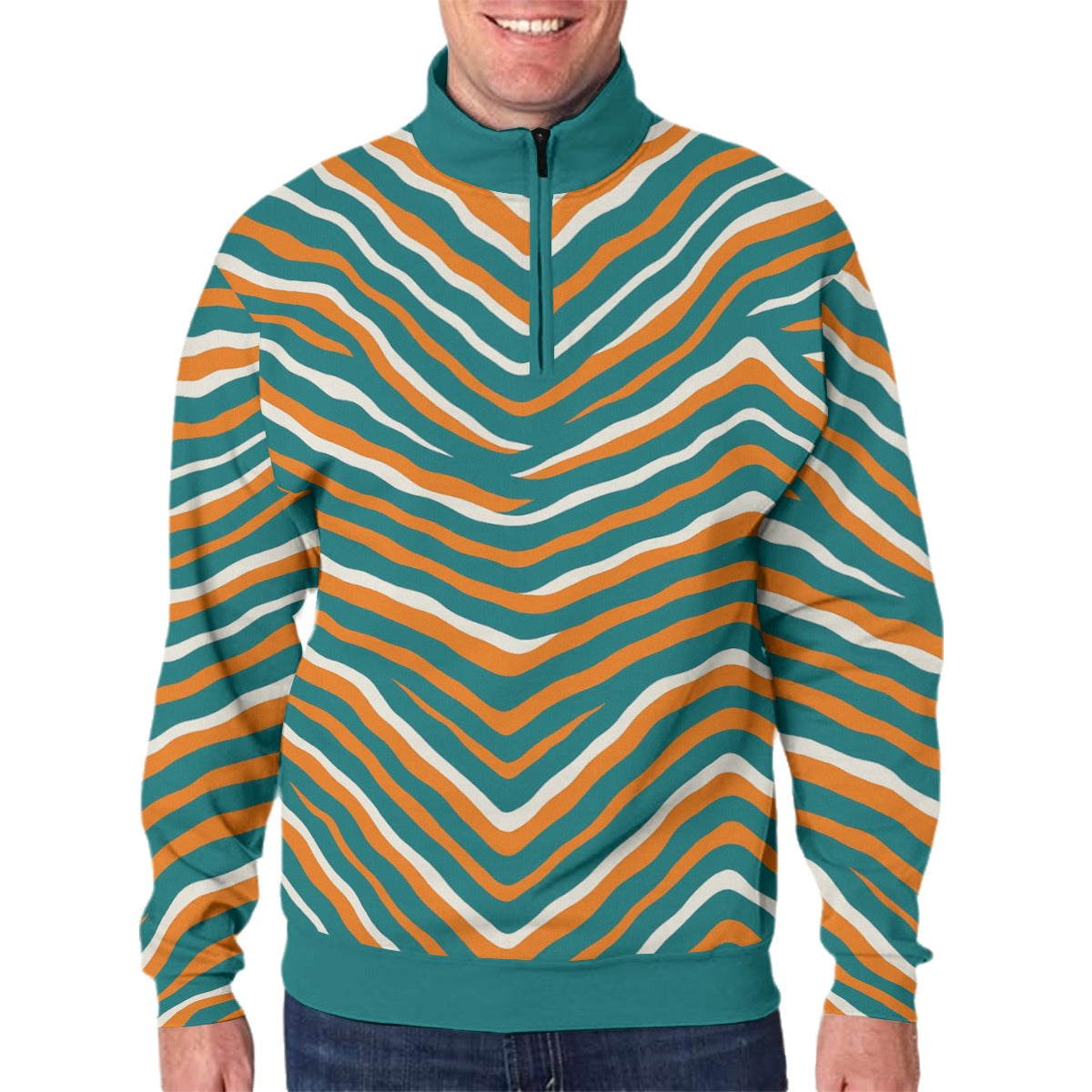 Miami Football Game Day All-Over Print Men's Hidden Half-Zip Placket Hoodie