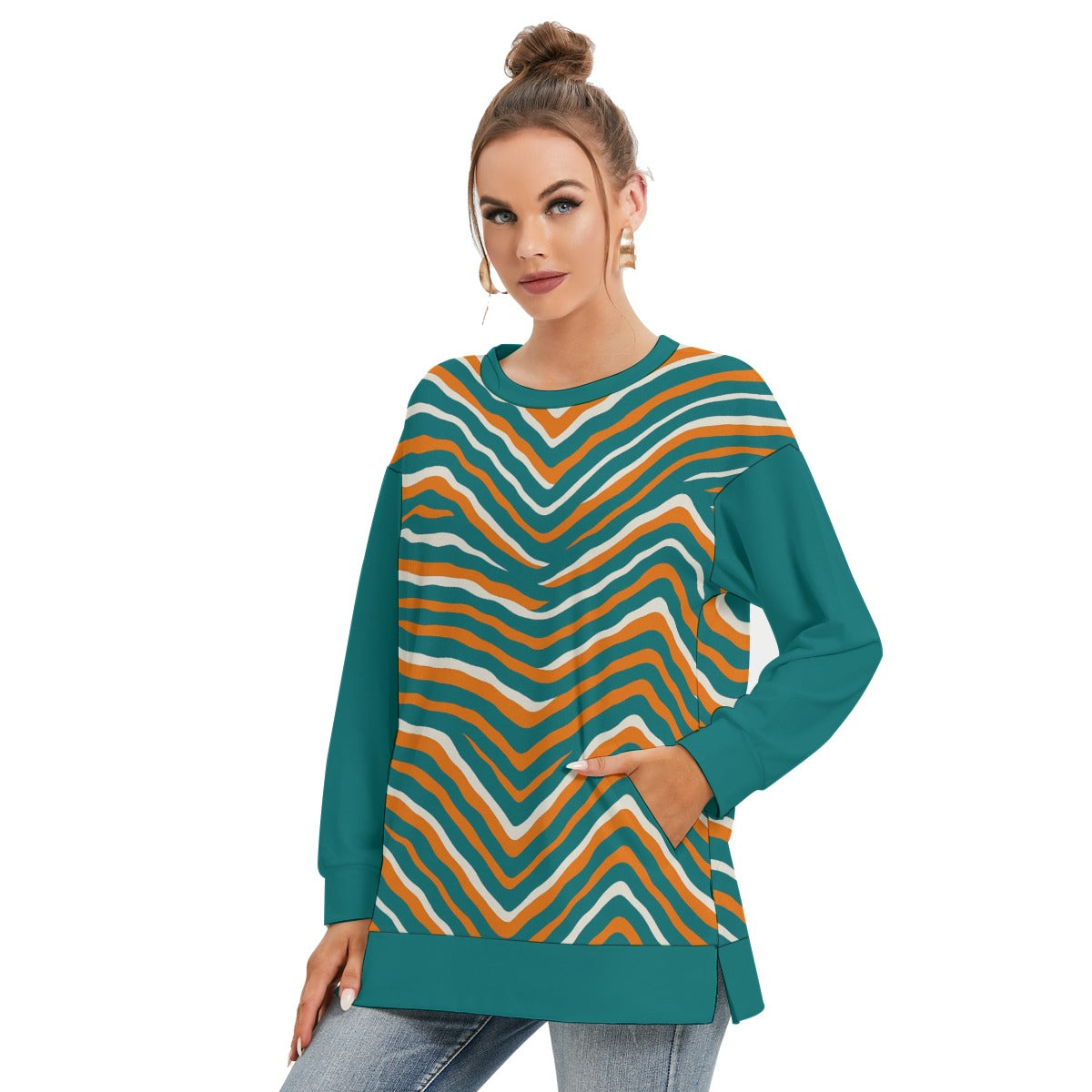 Miami Football Game Day All-Over Print Women's Side Split O-neck Sweatshirt