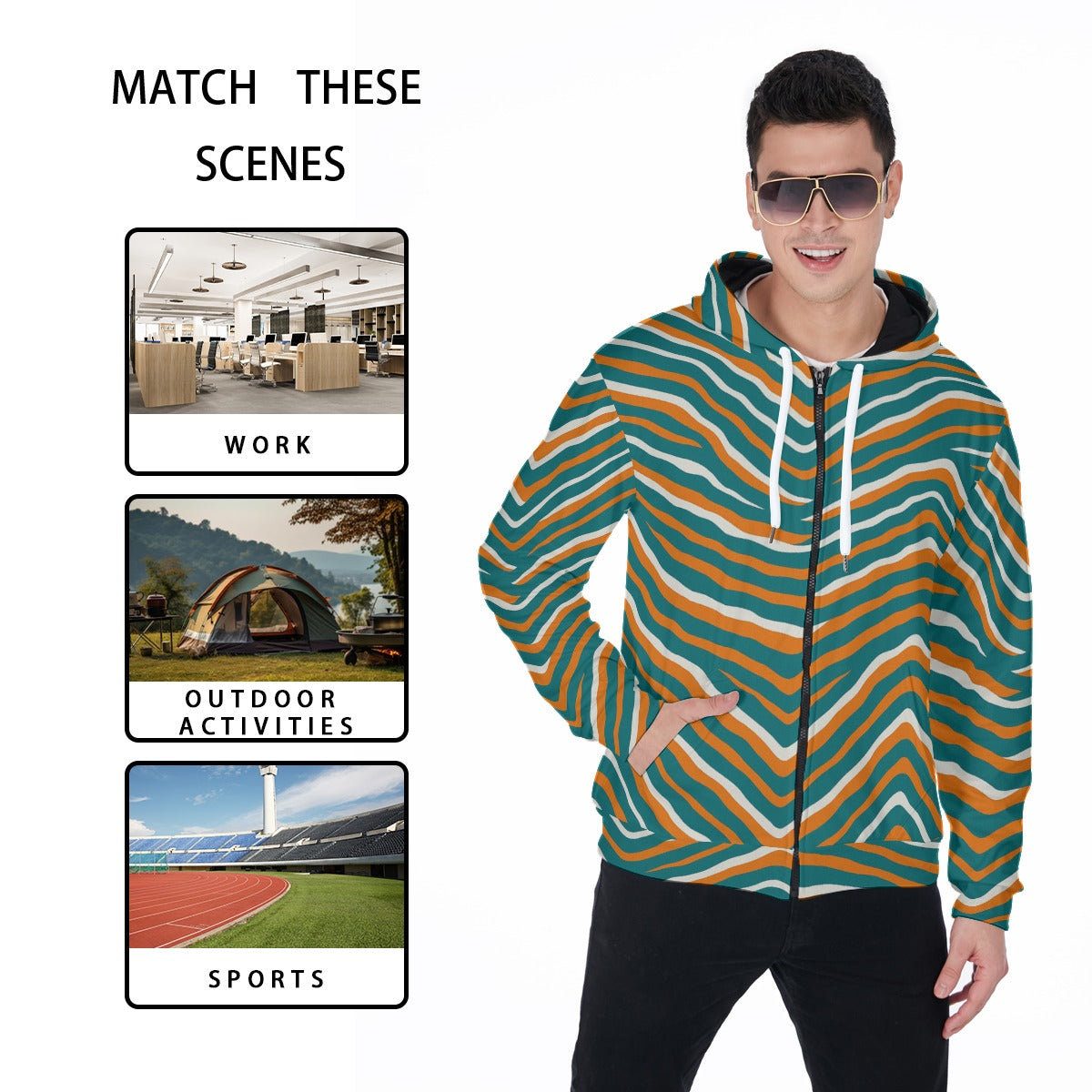 Miami Football Game Day All-Over Print Men's Heavy Fleece Zip Up Hoodie