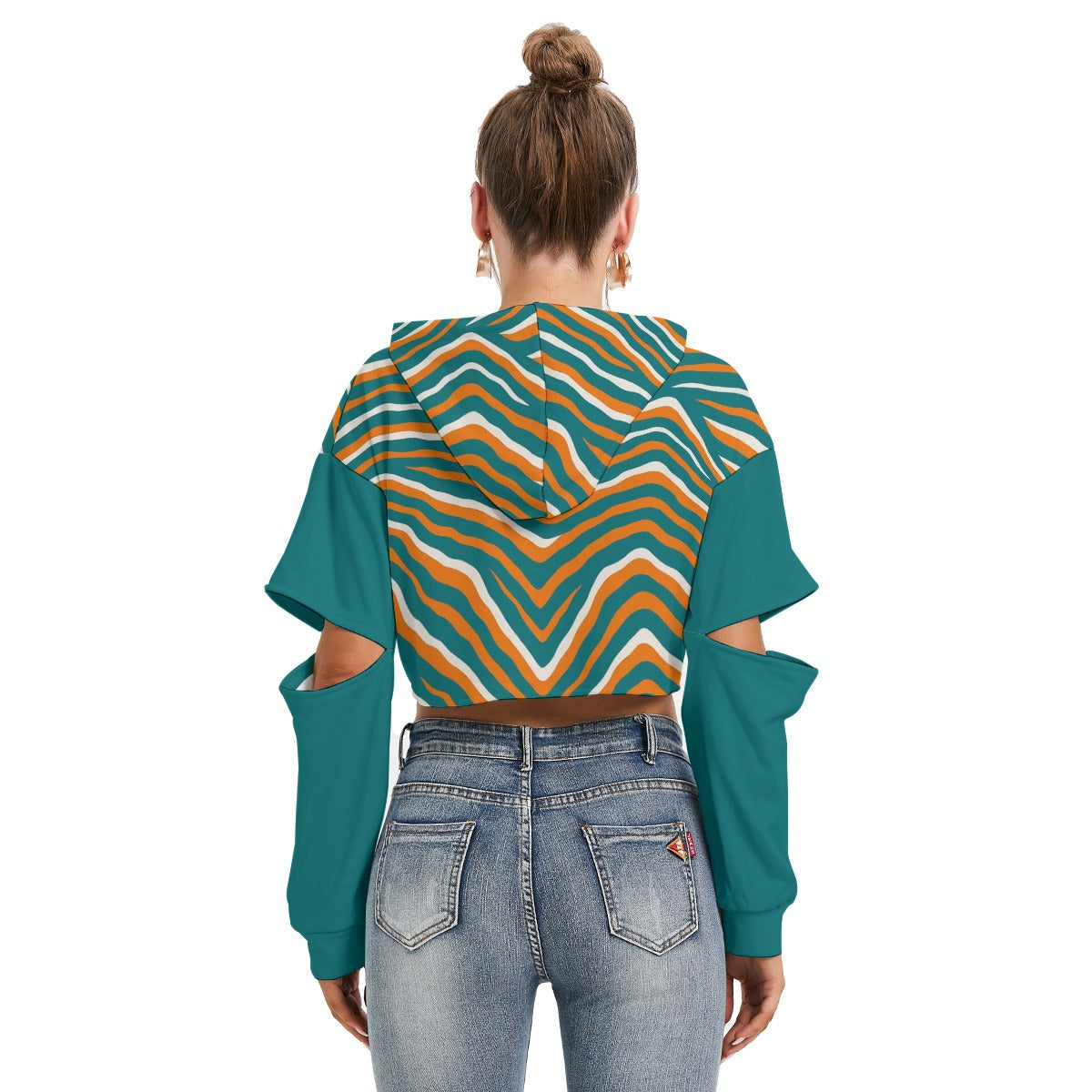 Miami Football Game Day All-Over Print Women's Heavy Fleece Hoodie With Hollow Out Sleeve