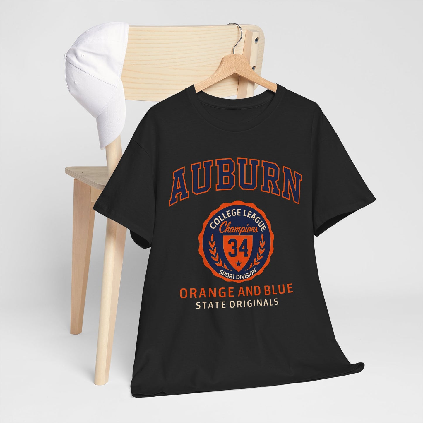 Auburn University Navy and Orange Heavy Cotton T-Shirt – College Spirit Unisex Tee for Game Day and Campus Style