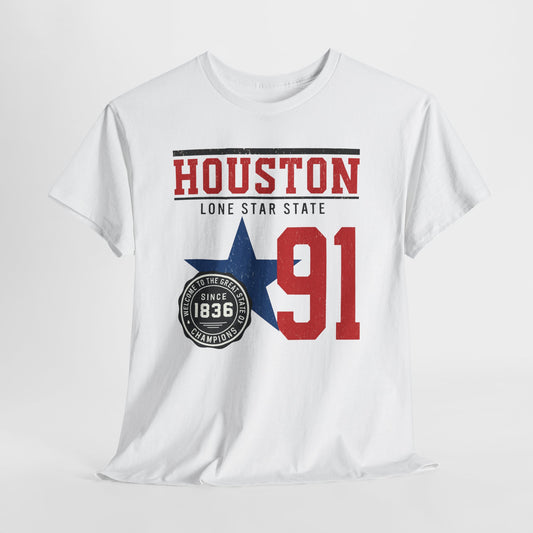 Houston Lone Star State Tee - Unisex Heavy Cotton Shirt, Casual Wear, Gift for Texans, Travel Souvenir, College Spirit