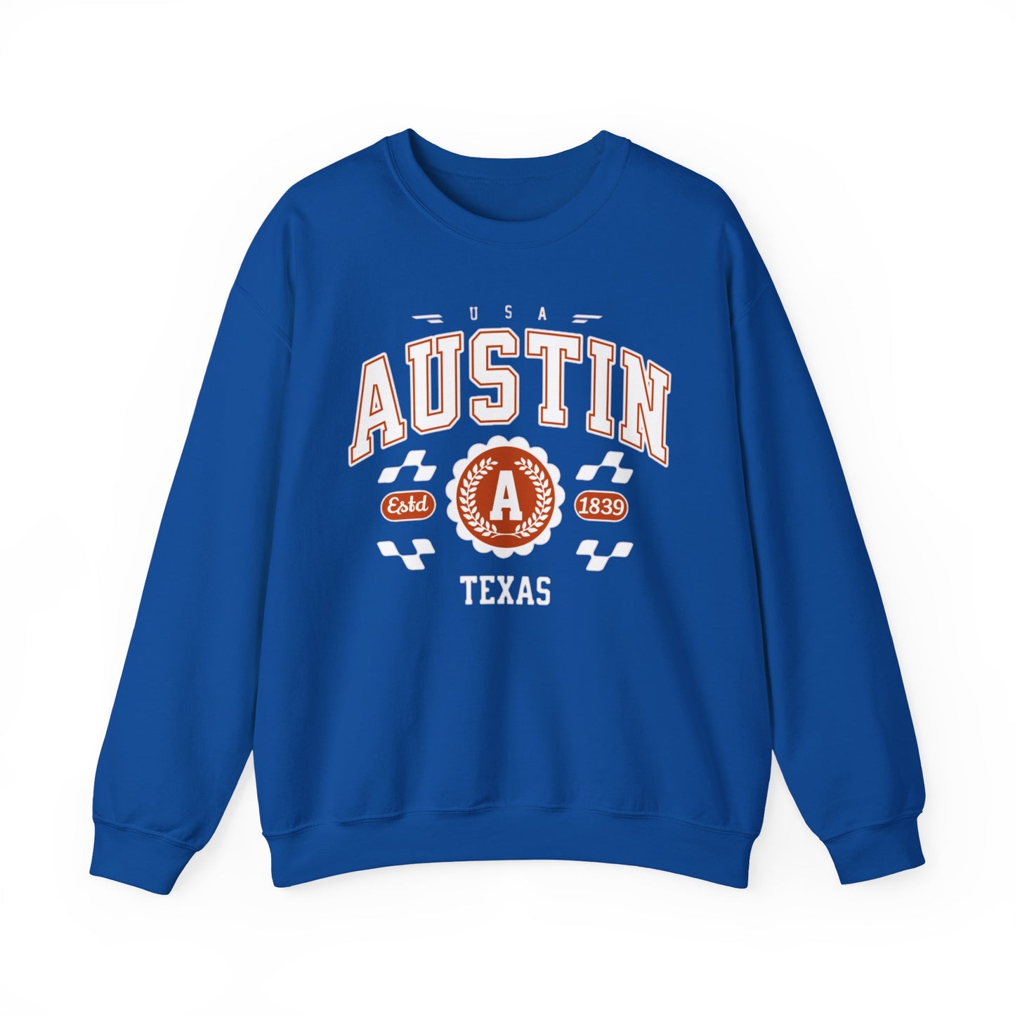 East 1839 Austin Texas TX Vintage Athletic Sports Design Pullover Crewneck Sweatshirt