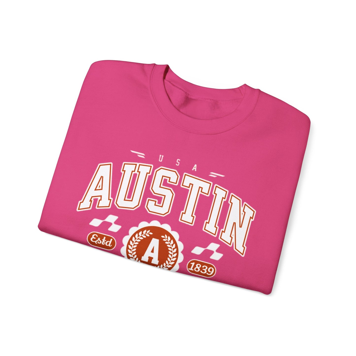 East 1839 Austin Texas TX Vintage Athletic Sports Design Pullover Crewneck Sweatshirt