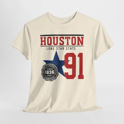 Houston Lone Star State Tee - Unisex Heavy Cotton Shirt, Casual Wear, Gift for Texans, Travel Souvenir, College Spirit