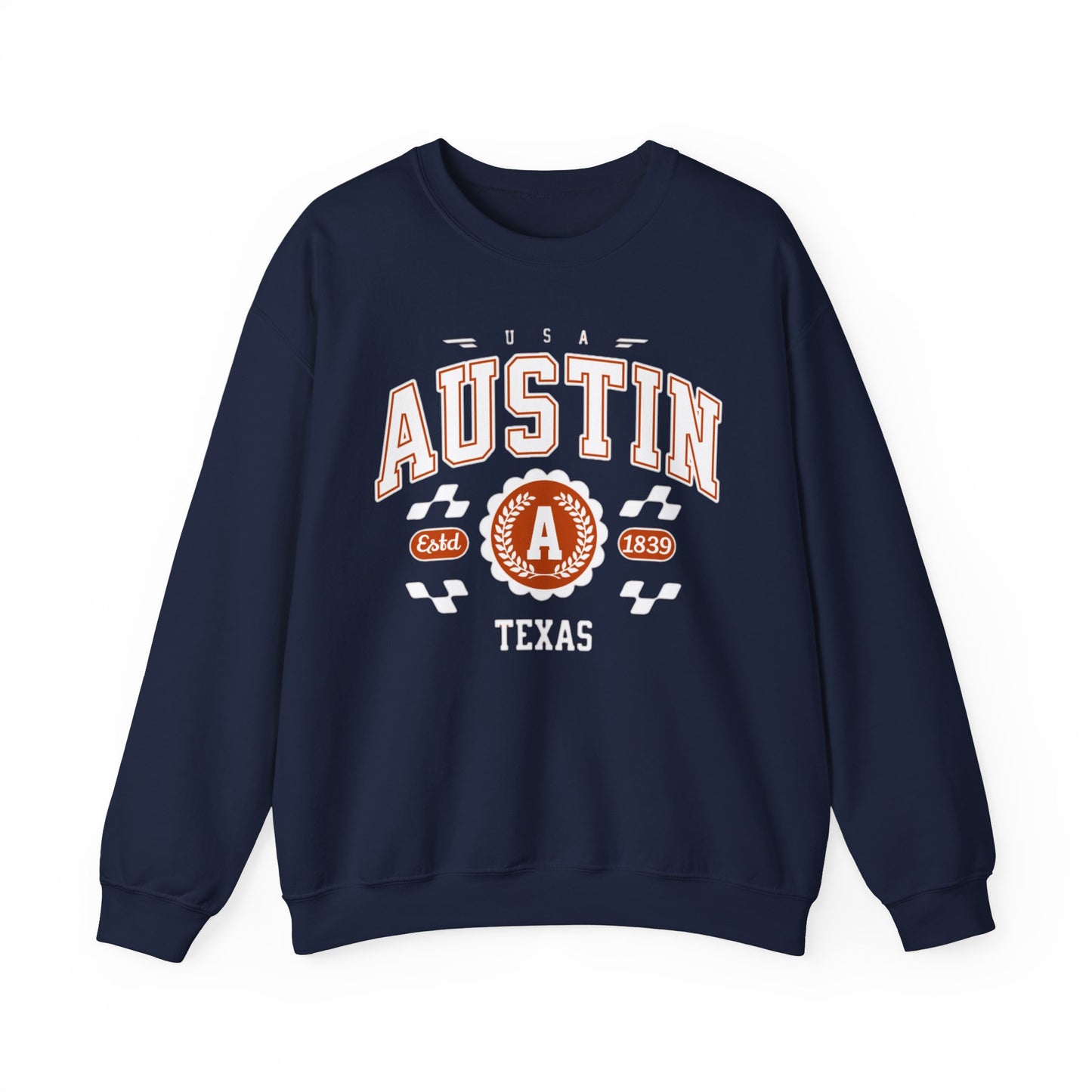 East 1839 Austin Texas TX Vintage Athletic Sports Design Pullover Crewneck Sweatshirt