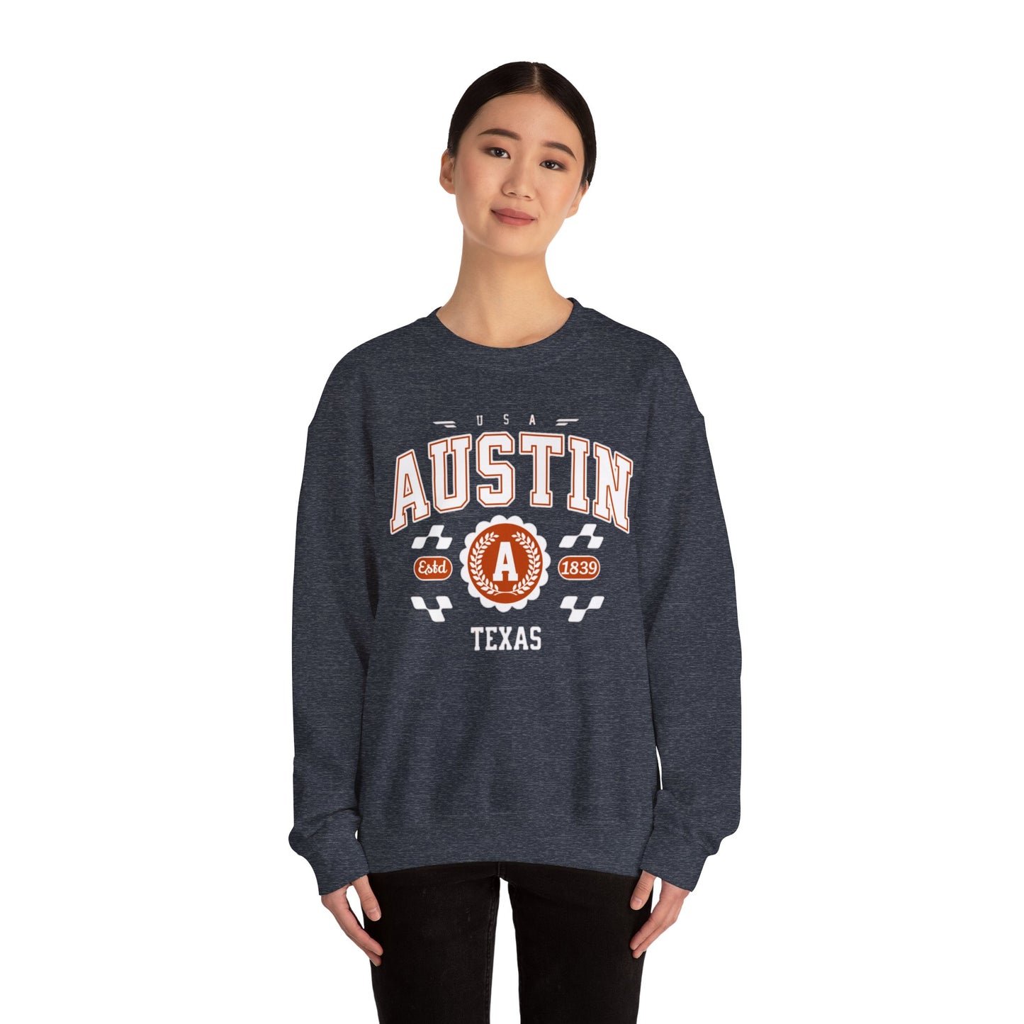 East 1839 Austin Texas TX Vintage Athletic Sports Design Pullover Crewneck Sweatshirt