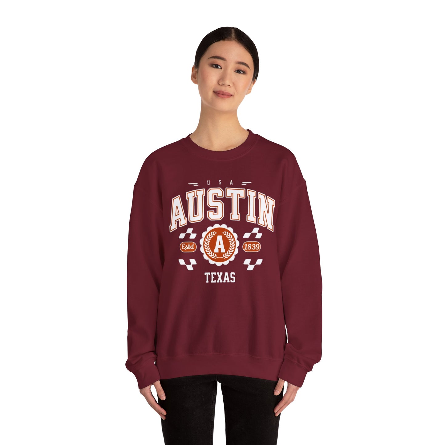 East 1839 Austin Texas TX Vintage Athletic Sports Design Pullover Crewneck Sweatshirt
