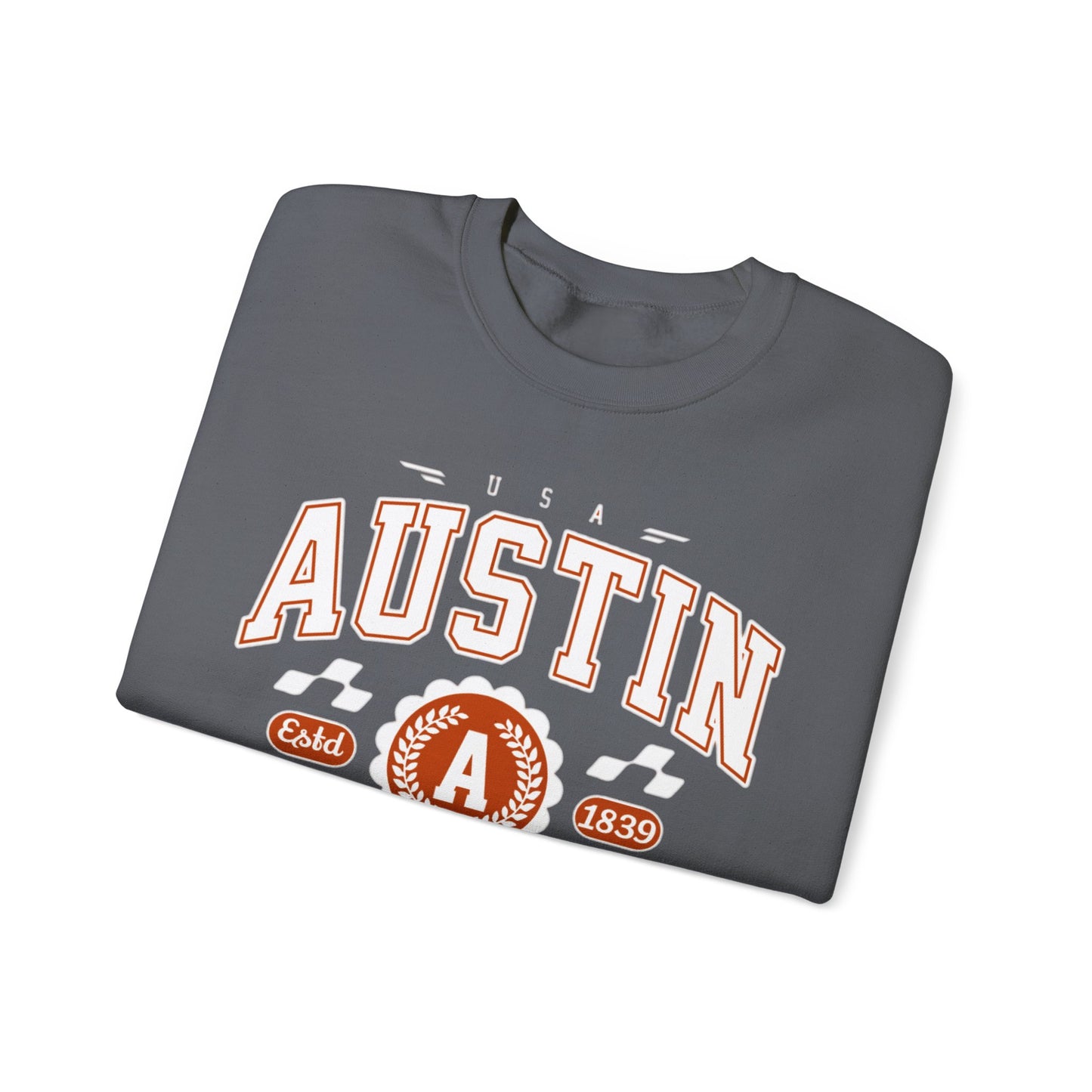 East 1839 Austin Texas TX Vintage Athletic Sports Design Pullover Crewneck Sweatshirt