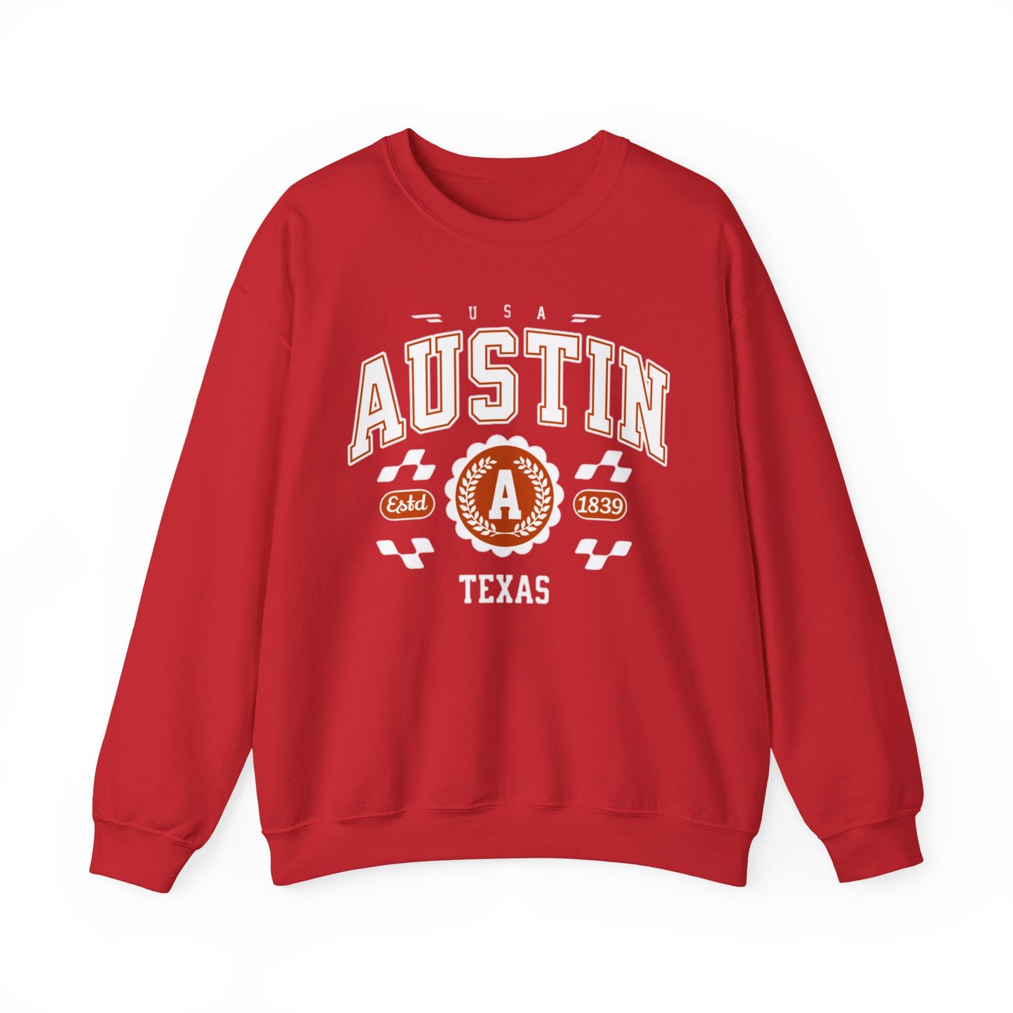 East 1839 Austin Texas TX Vintage Athletic Sports Design Pullover Crewneck Sweatshirt