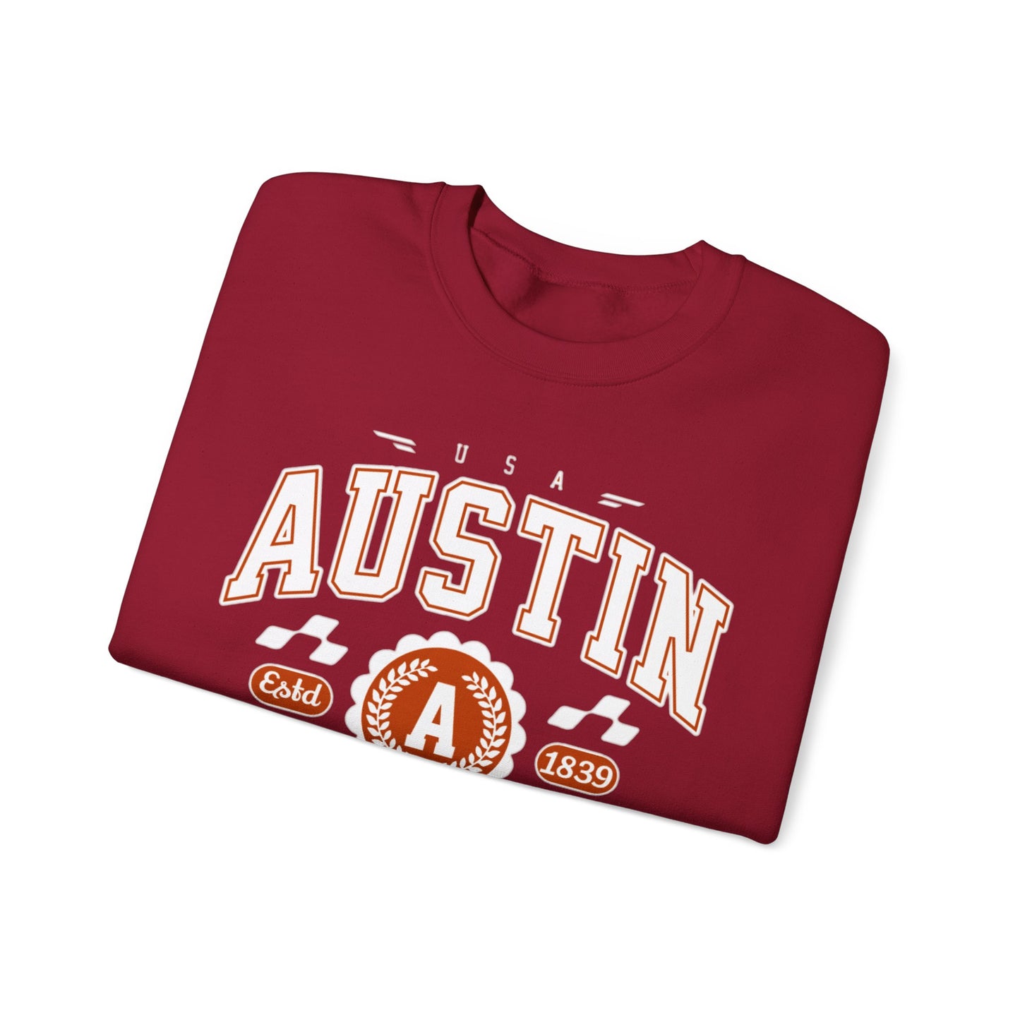 East 1839 Austin Texas TX Vintage Athletic Sports Design Pullover Crewneck Sweatshirt