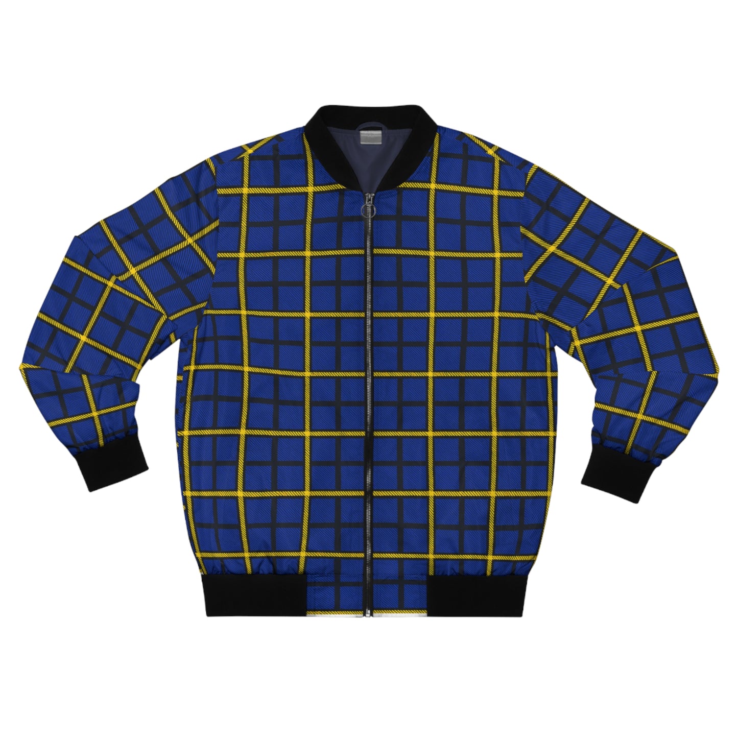 Pittsburgh Tartan Plaid Panthers  Stylish Men's Bomber Jacket with Bold Blue and Yellow Grid Pattern
