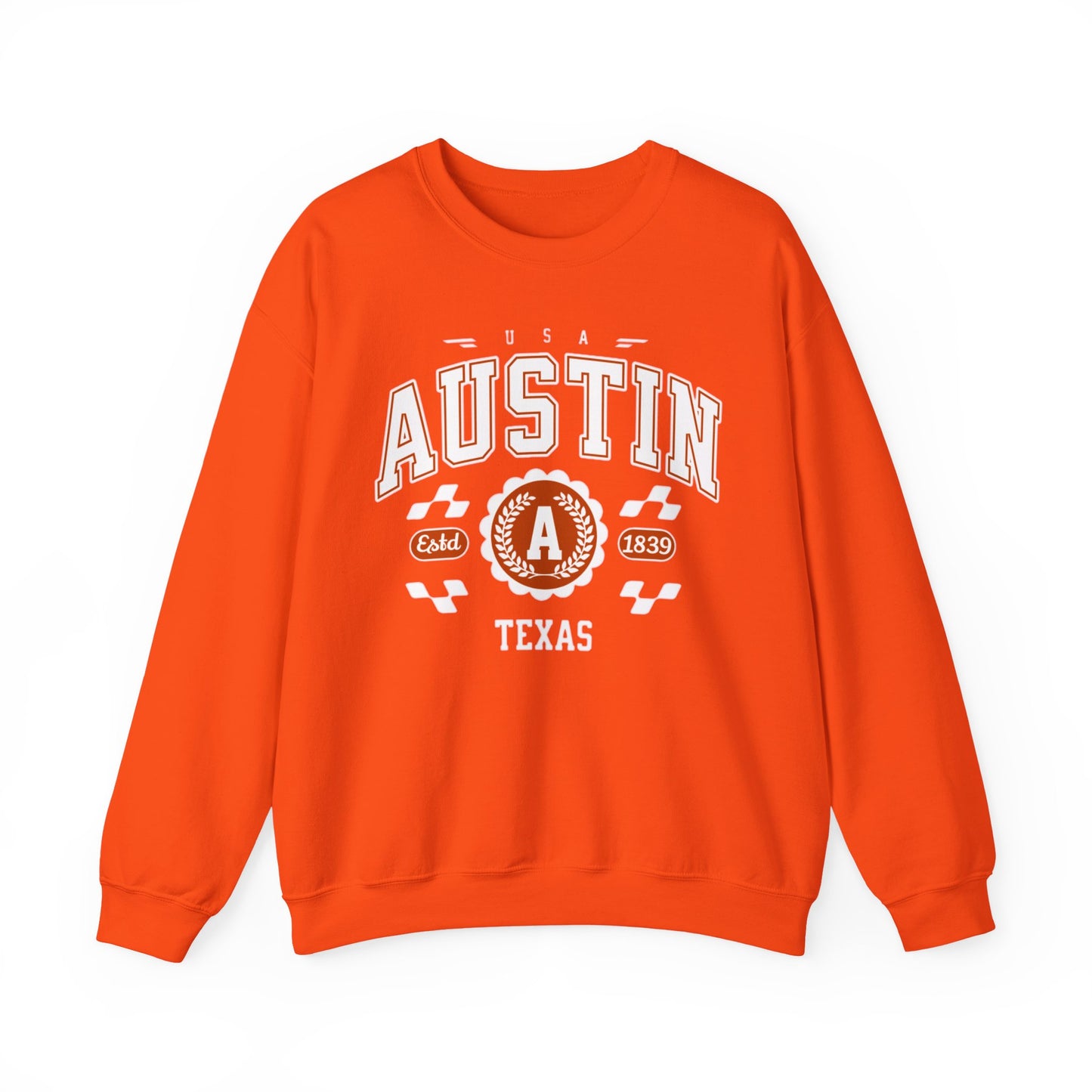 East 1839 Austin Texas TX Vintage Athletic Sports Design Pullover Crewneck Sweatshirt