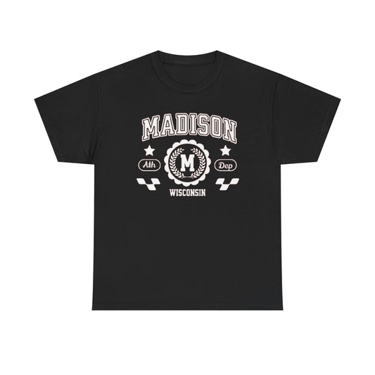 WI Vintage Athletic Sports Design Cotton Tee Madison Wisconsin T-Shirt