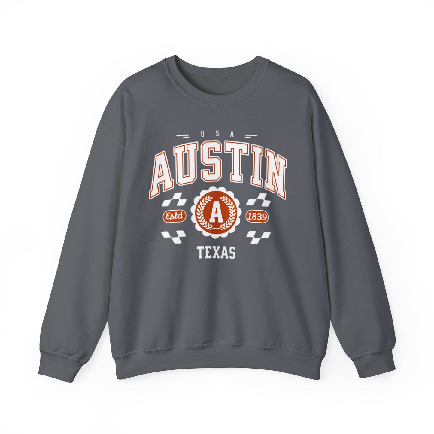 East 1839 Austin Texas TX Vintage Athletic Sports Design Pullover Crewneck Sweatshirt