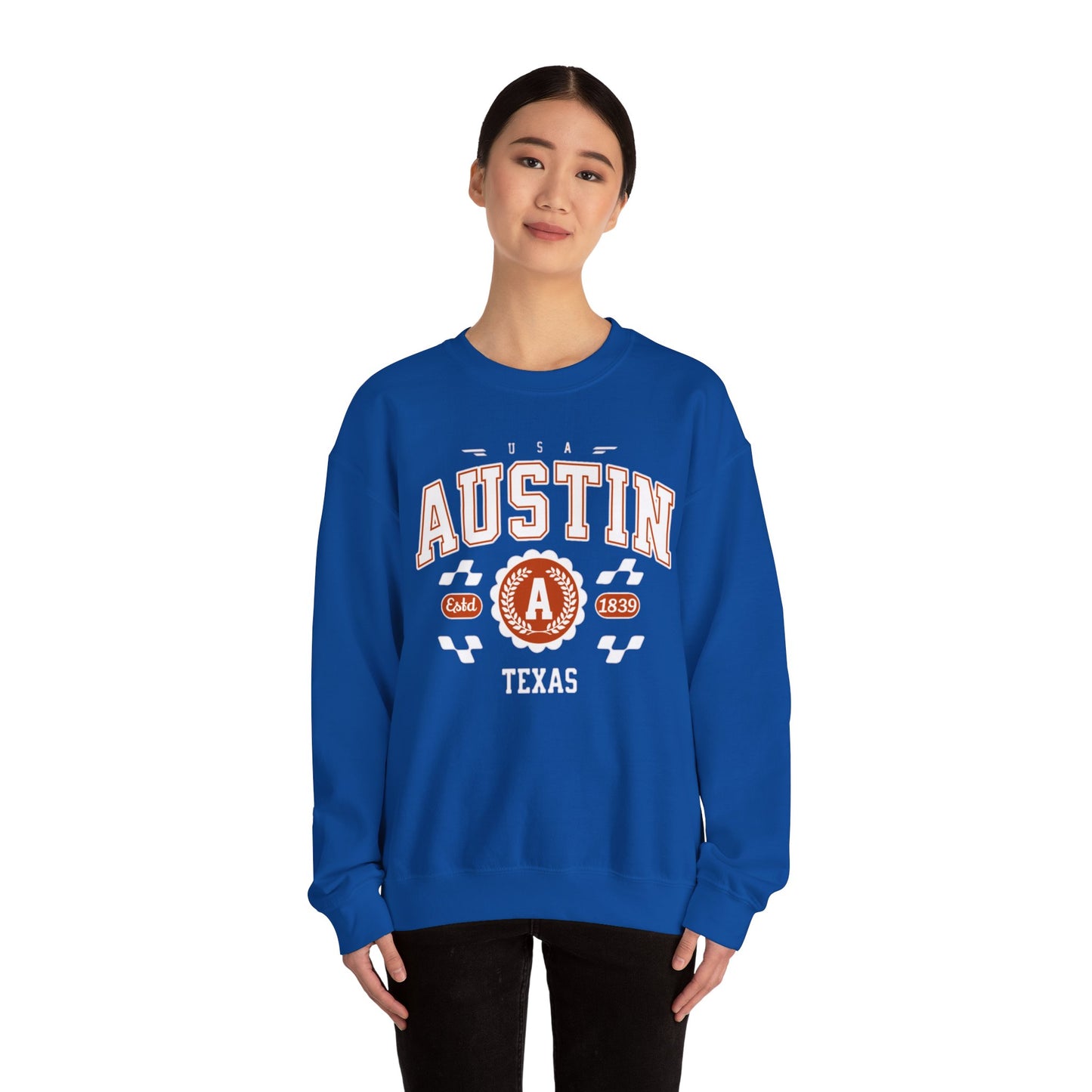 East 1839 Austin Texas TX Vintage Athletic Sports Design Pullover Crewneck Sweatshirt