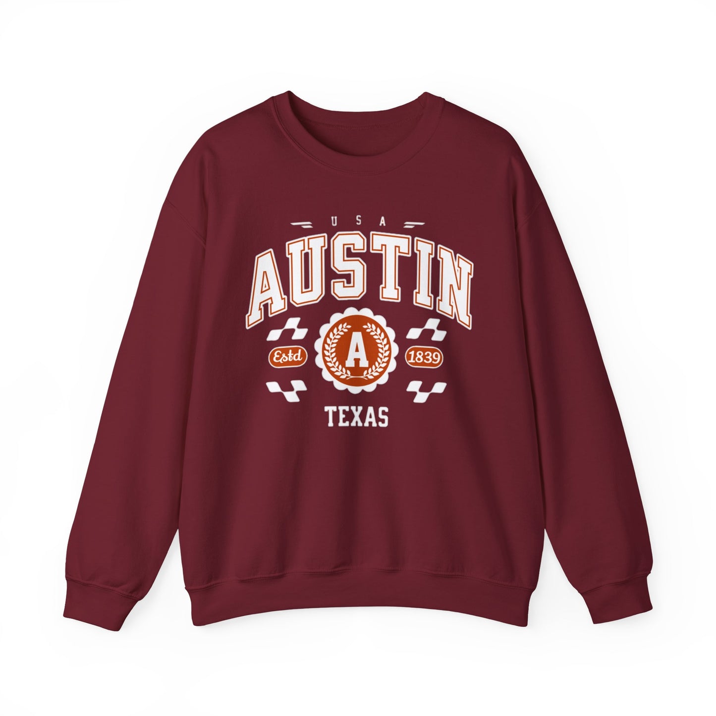 East 1839 Austin Texas TX Vintage Athletic Sports Design Pullover Crewneck Sweatshirt
