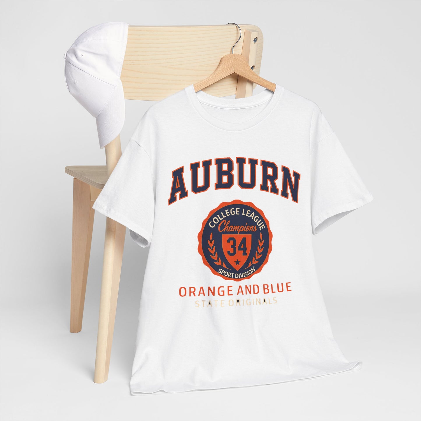 Auburn University Navy and Orange Heavy Cotton T-Shirt – College Spirit Unisex Tee for Game Day and Campus Style
