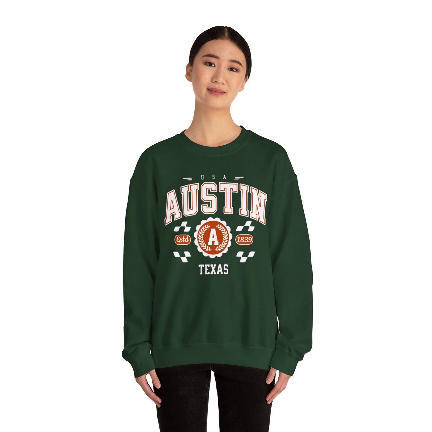 East 1839 Austin Texas TX Vintage Athletic Sports Design Pullover Crewneck Sweatshirt