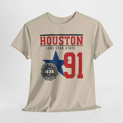 Houston Lone Star State Tee - Unisex Heavy Cotton Shirt, Casual Wear, Gift for Texans, Travel Souvenir, College Spirit