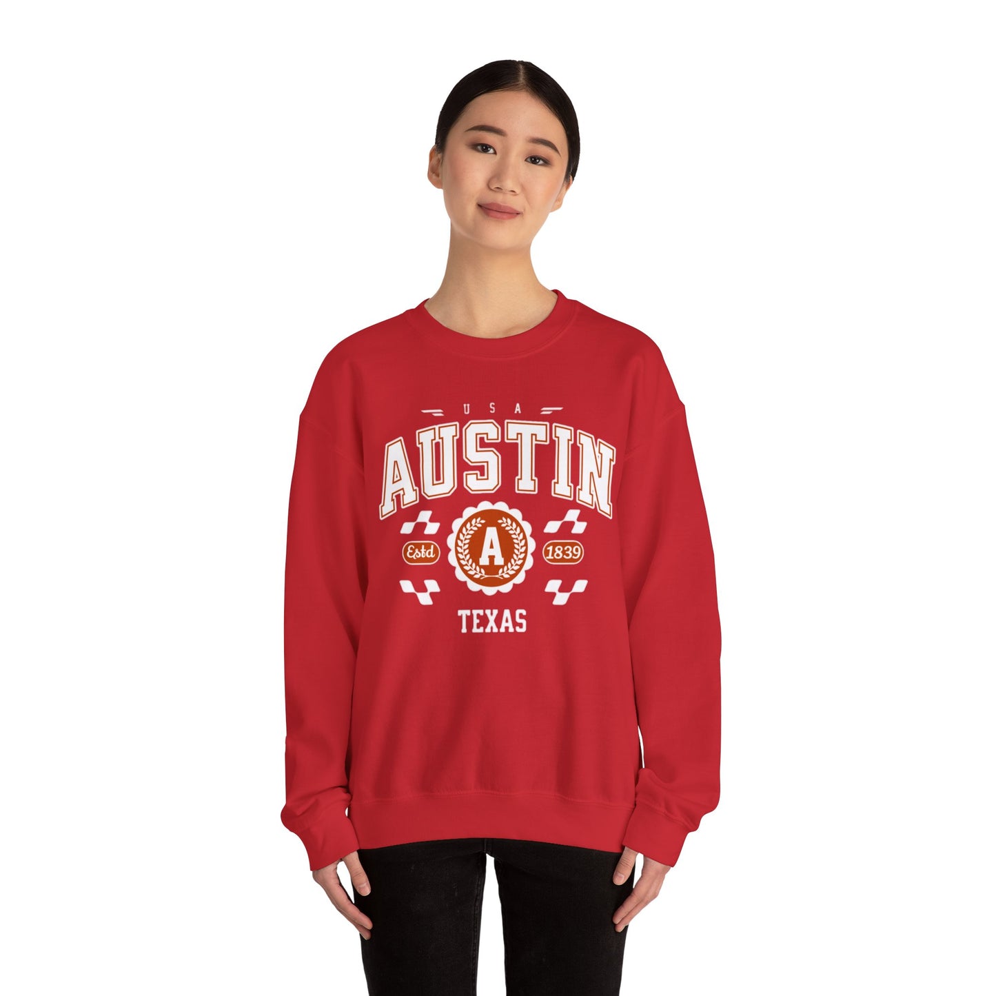 East 1839 Austin Texas TX Vintage Athletic Sports Design Pullover Crewneck Sweatshirt
