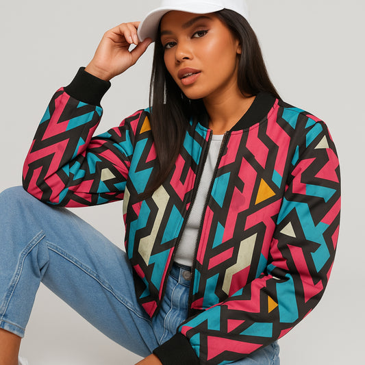 Abstract Graffiti Fleece Bomber Jacket – Seamless Streetwear Pattern for Urban Style