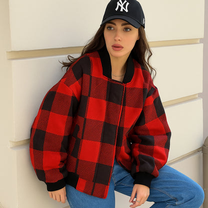 Rob Roy – big red and black simple and iconic tartan Fleece Bomber Jacket