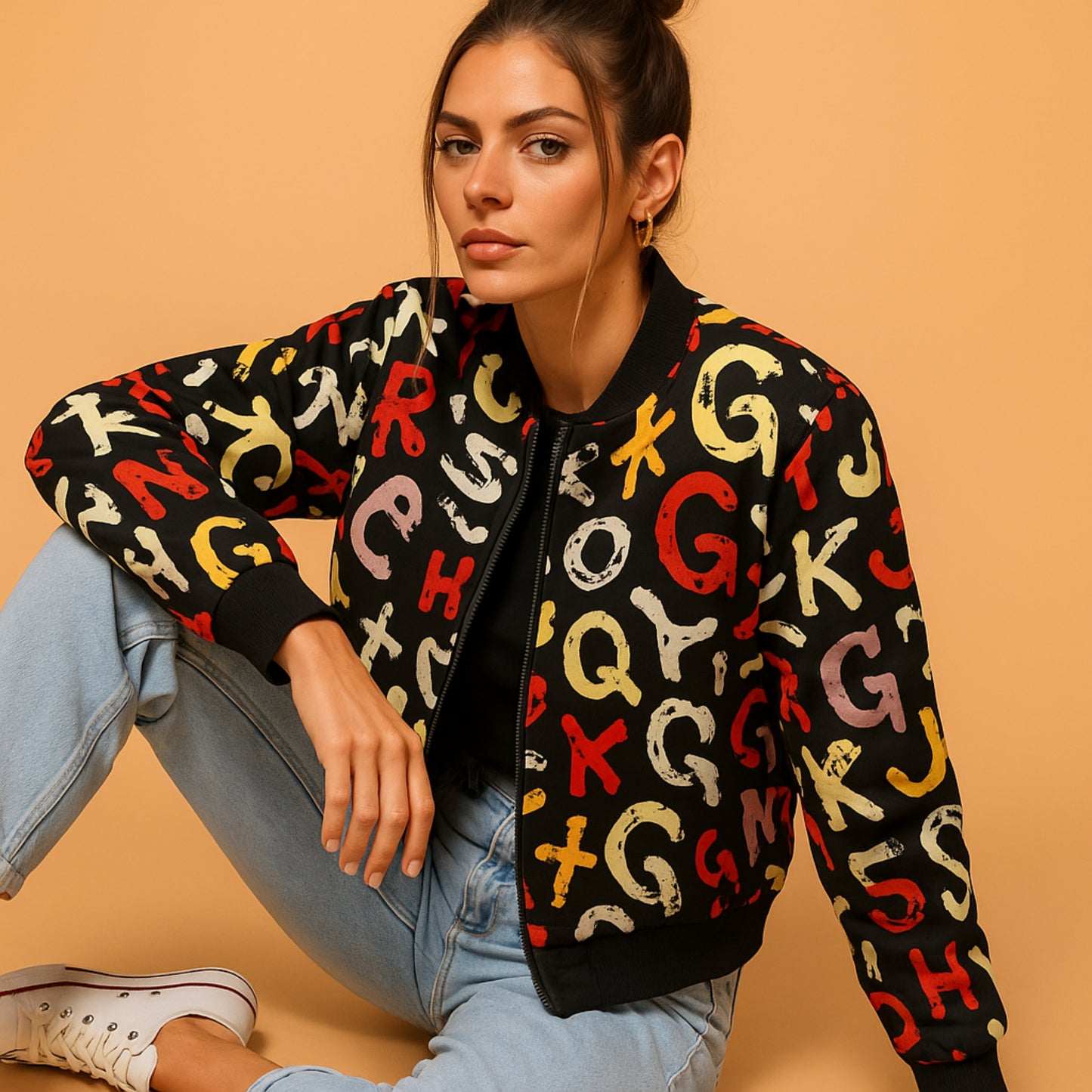 Graffiti Explosion Grunge Colored Letters Fleece Bomber Jacket – Bold Urban Streetwear