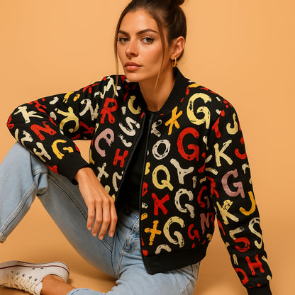 Graffiti Explosion Grunge Colored Letters Fleece Bomber Jacket – Bold Urban Streetwear