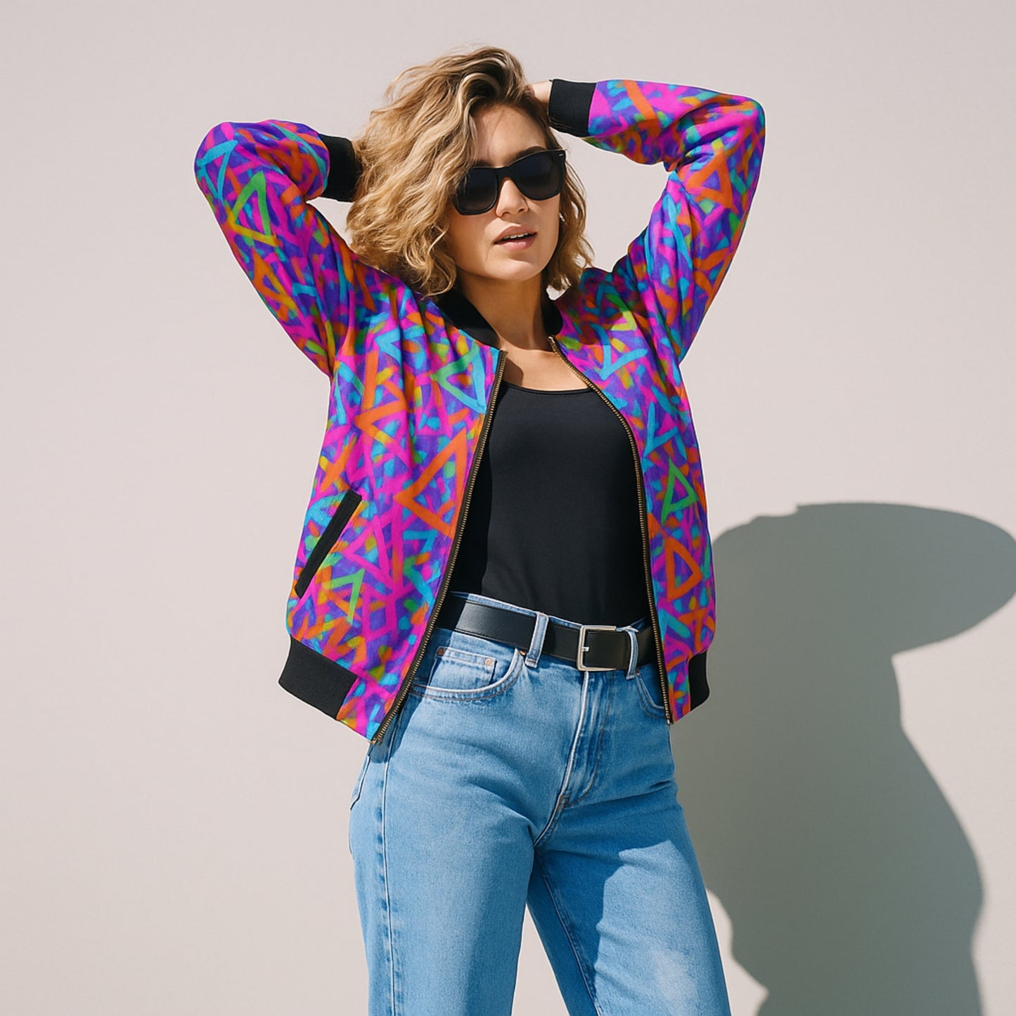 Graffiti Explosion seamless pattern geometric bunch Fleece Bomber Jacket