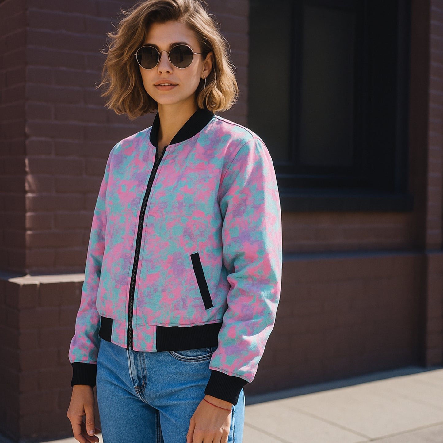 Graffiti Explosion Pink-Grunge Shabby Seamless Fleece Bomber Jacket – Urban Streetwear Style