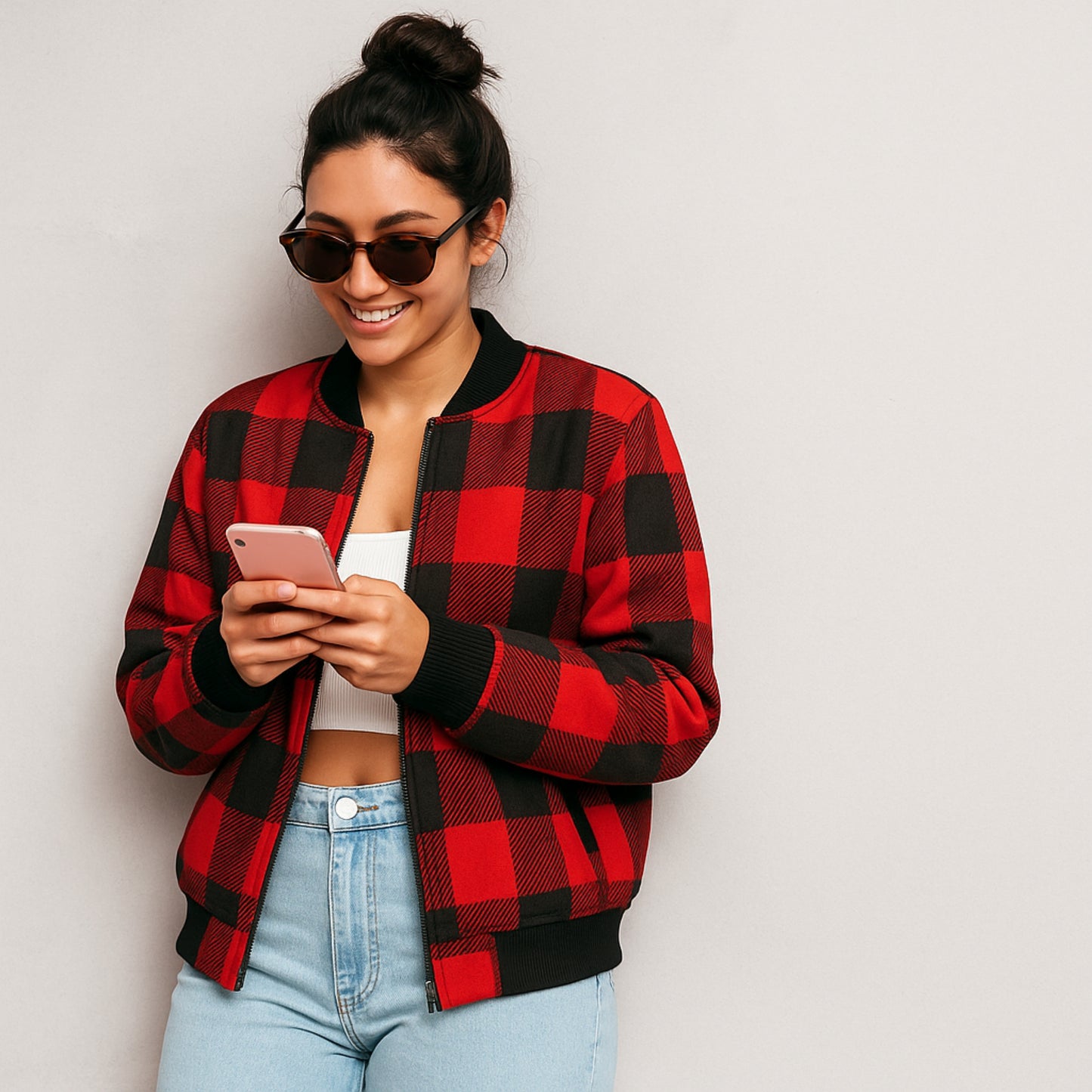 Rob Roy – big red and black simple and iconic tartan Fleece Bomber Jacket