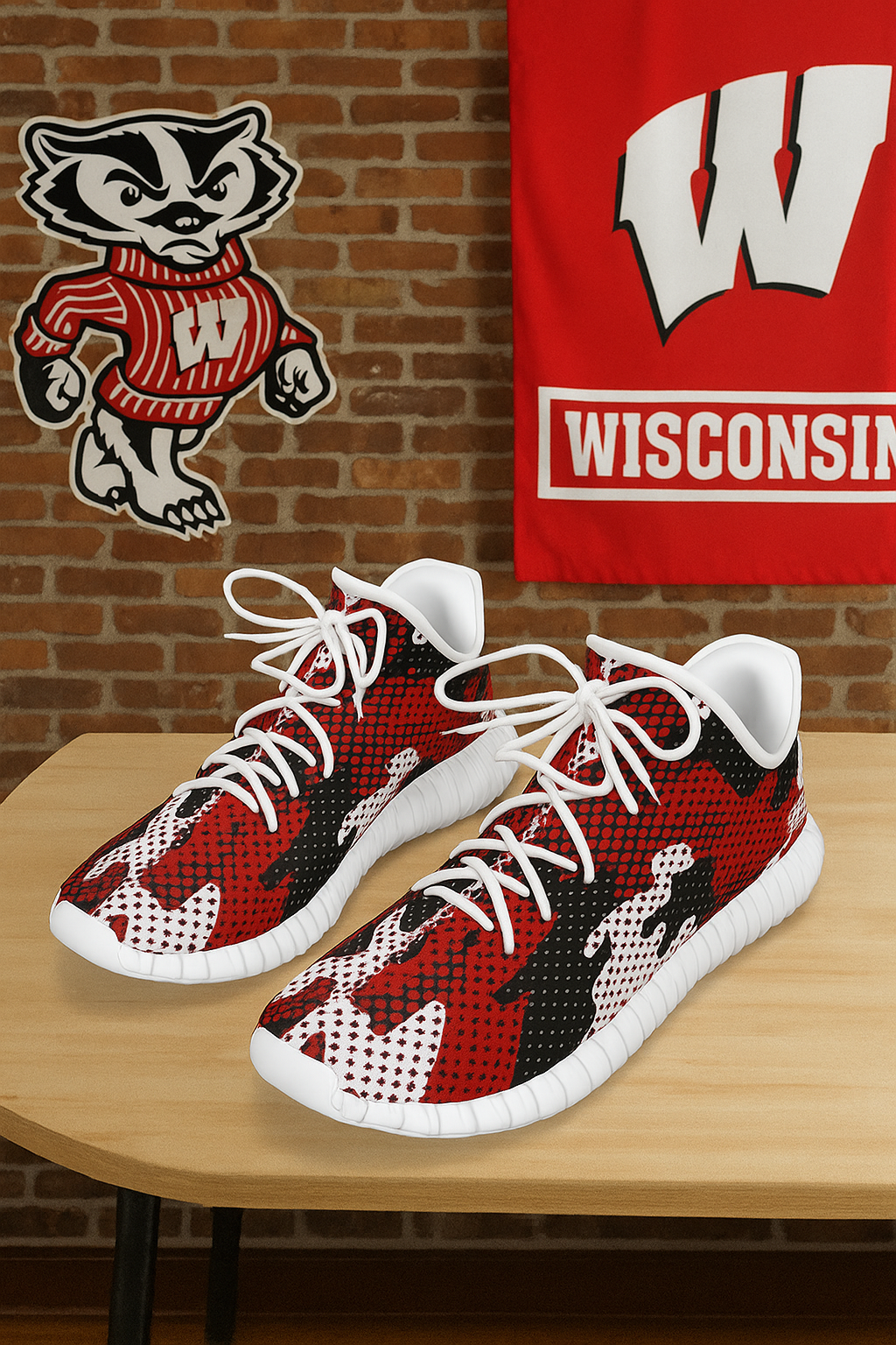 Urban Legend Wisconsin Badgers Red White Black Camo Coconut Sneakers Shoes