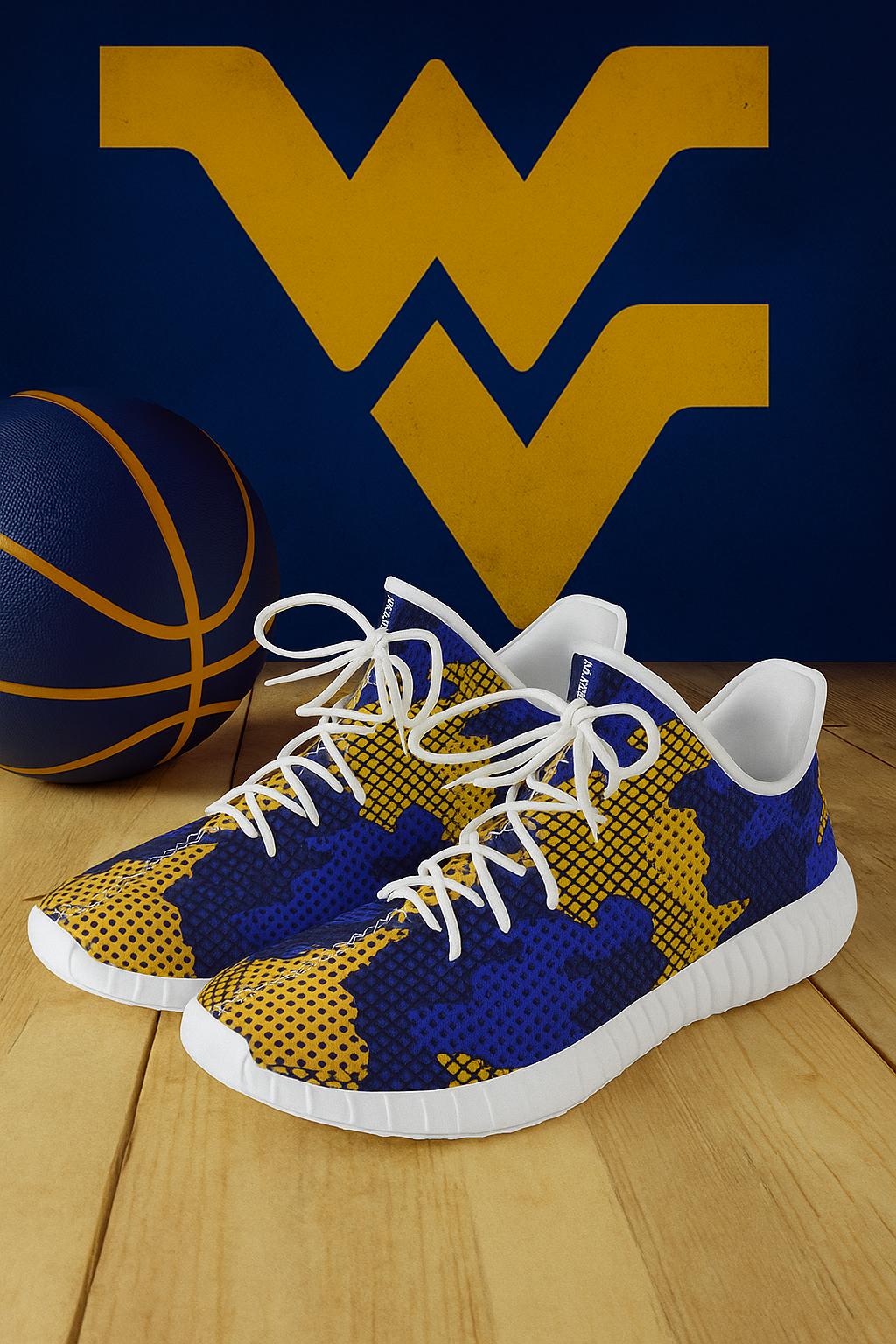 Urban Legend West Virginia Mountaineers Navy Gold White Camo Coconut Sneakers Shoes