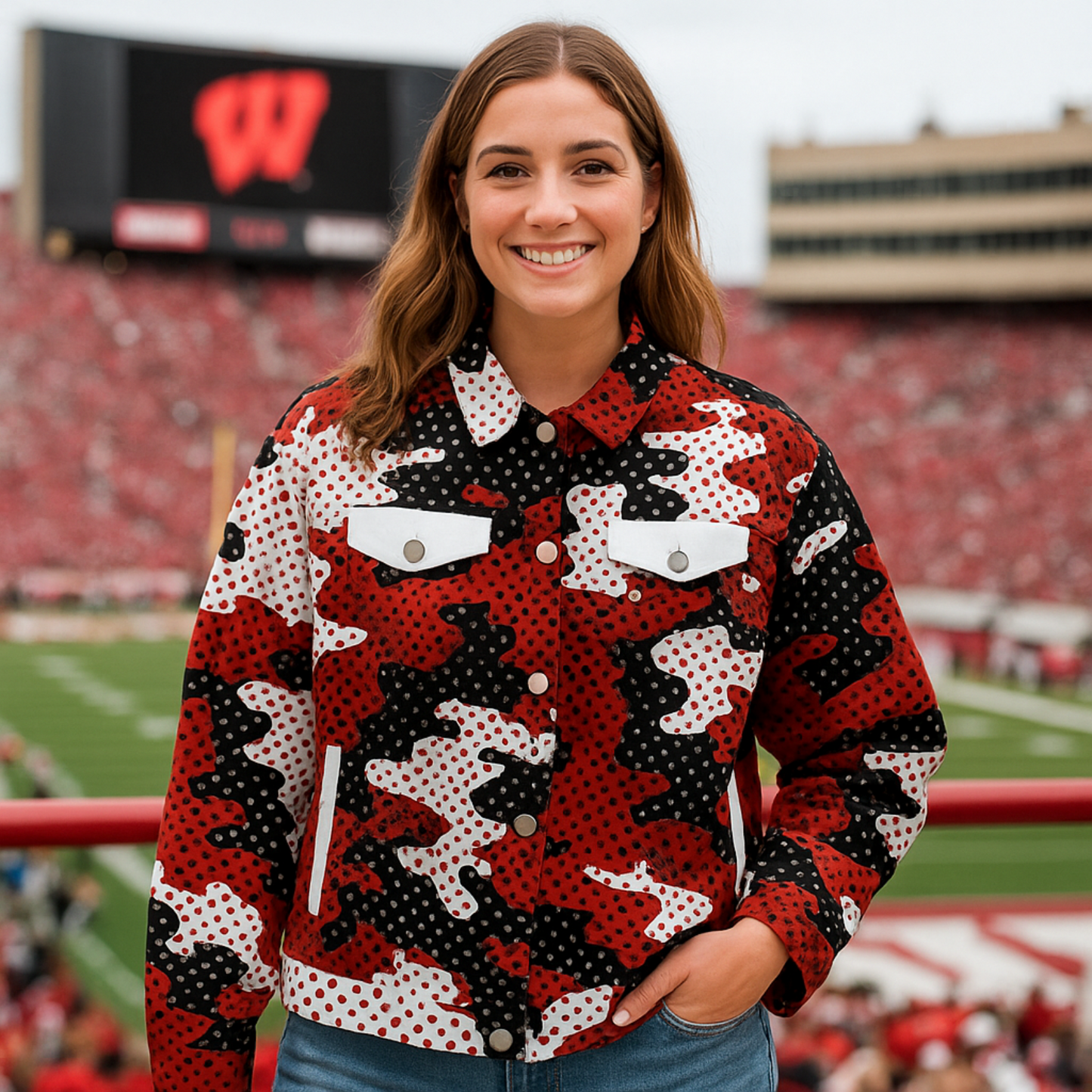 Urban Legend Wisconsin  Red White Camo Unisex Collared Jacket